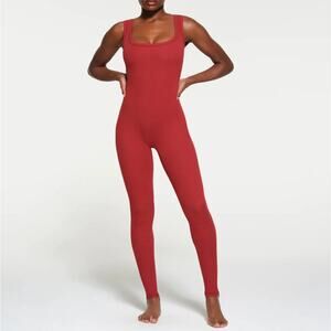 Skims Cotton Blend Red Jumpsuit Catsuit Sz M Maxi One Piece Lounge